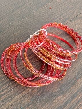 Pakistani Indian Glass Bangles (Choorian), Coral